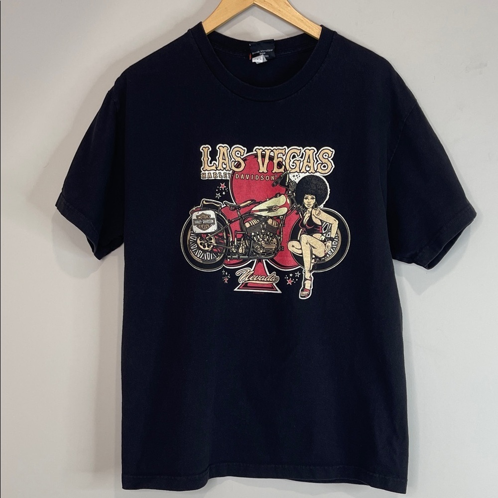 Harley Davidson Men’s Las Vegas Pinup Style Graphic T-Shirt Black Front Back L - Picture 11 of 11